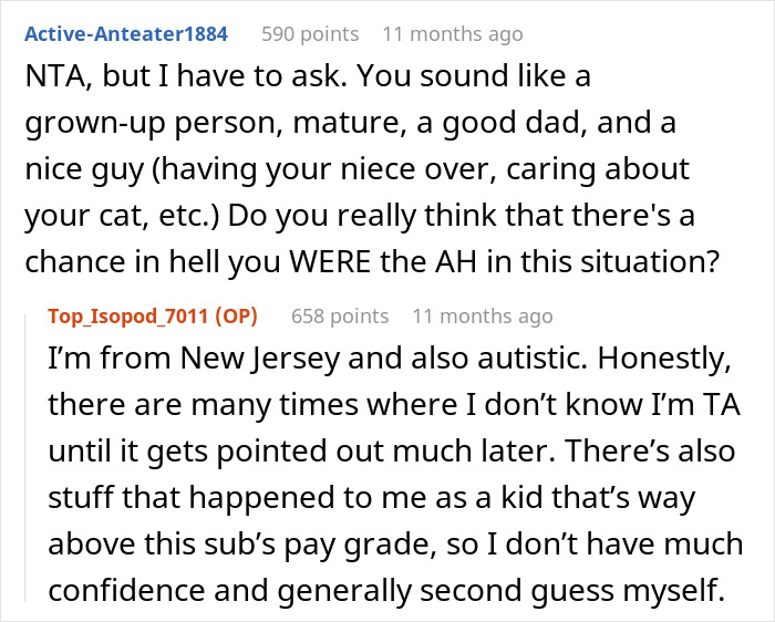 Reddit comments discussing a man needing his niece to watch his 11-year-old son during an emergency and her asking for $100.