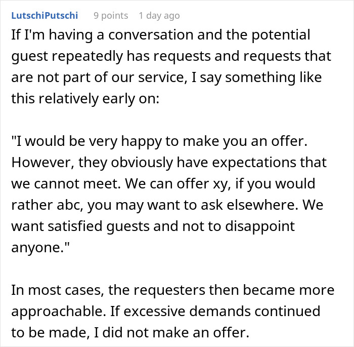 Comment discussing how an entitled lawyer harasses a hotelier for wedding discounts and gets put in his place. Comment discussing how an entitled lawyer harasses a hotelier for wedding discounts and gets put in his place.