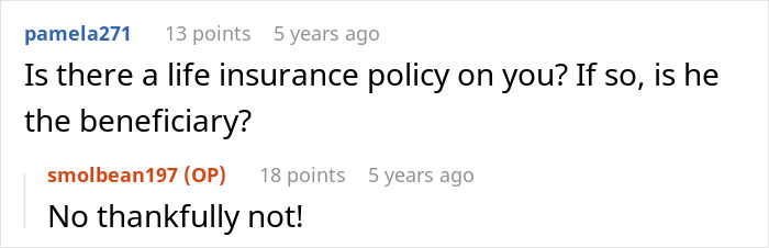 Screenshot of a Reddit conversation about life insurance with users discussing beneficiary status and coverage details.