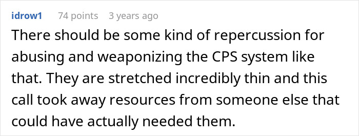 Comment discussing abuse of the CPS system after woman calls CPS on daughter's ex-husband over tattoo issue.