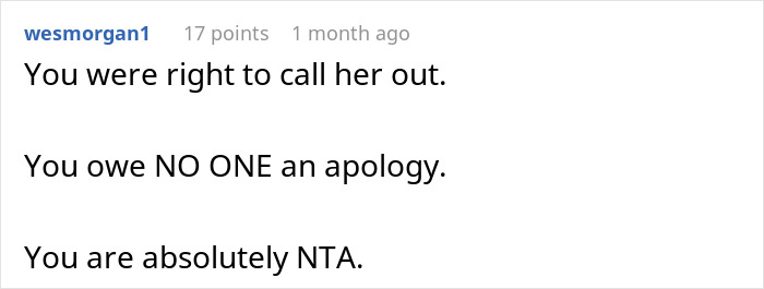 Screenshot of a comment defending a son after MIL shocked by unhinged pregnancy-related remarks and being kicked out.