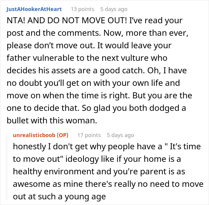 Reddit thread discussing a 22-year-old confronting dad about girlfriend trying to make a 10-year-old live with her.
