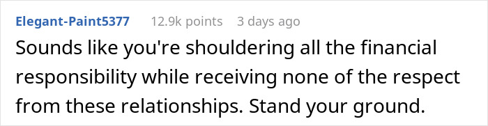 Commenter responding to a question about paying for stepson’s surgery, discussing financial responsibility and respect issues. Commenter responding to a question about paying for stepson’s surgery, discussing financial responsibility and respect issues.