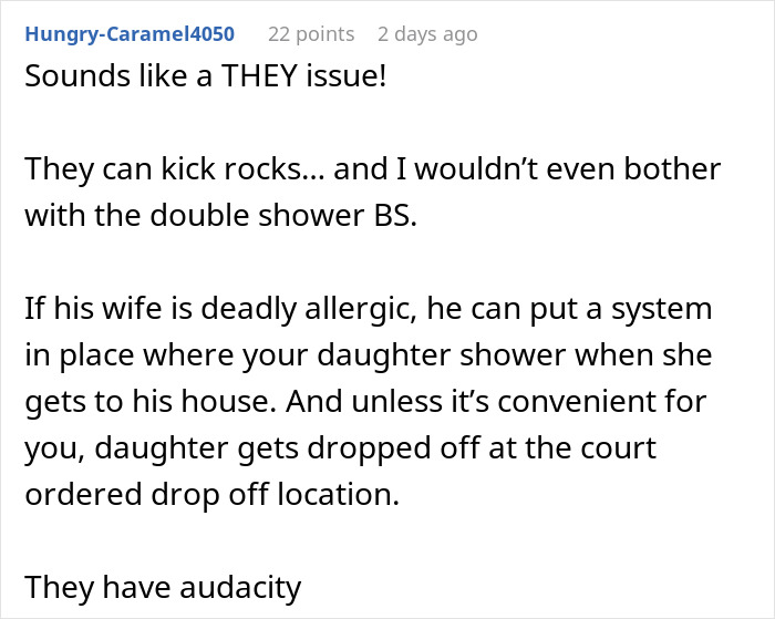 Comment on custody and allergy dispute with man demanding ex rehomes her cats due to new wife&rsquo;s severe allergy.