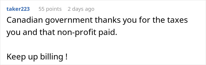Comment on forum about non-profit accused of fudging hours with sarcasm on billing and taxes.