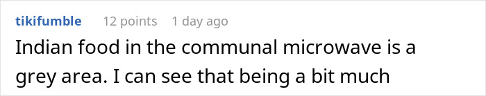 Woman eating lunch at her desk while a coworker reacts to the strong smell of her food, suggesting protein bars instead.
