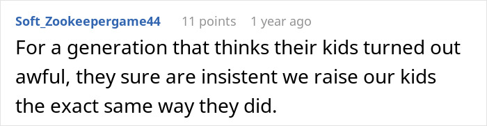 Comment on social media discussing how boomer relatives undermine kids' healthy habits with candies and soda, causing frustration.