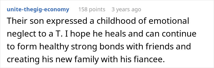 Comment discussing a son&rsquo;s emotional neglect and hopes for healing and forming healthy family bonds.