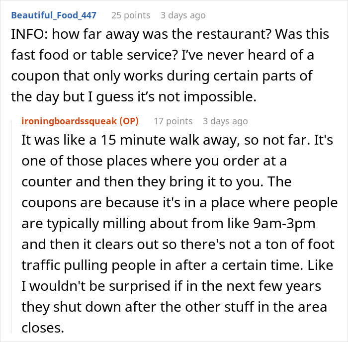 Man uses coupon to save money on dinner, faces accusation of being cheap from sister-in-law during family meal. Man uses coupon to save money on dinner, faces accusation of being cheap from sister-in-law during family meal.