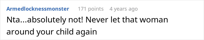 Screenshot of a Reddit comment warning against letting a mother-in-law breastfeed the baby she was watching, showing a furious mom&rsquo;s reaction.