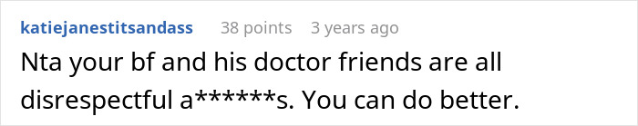 Screenshot of a forum comment discussing a woman refusing to leave party she planned after boyfriend and friends demand privacy.