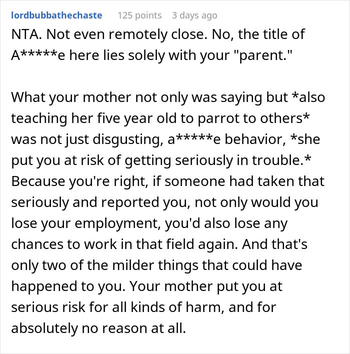 Screenshot of a user comment discussing family conflict after a woman refuses to watch her sister following a leg injury claim.