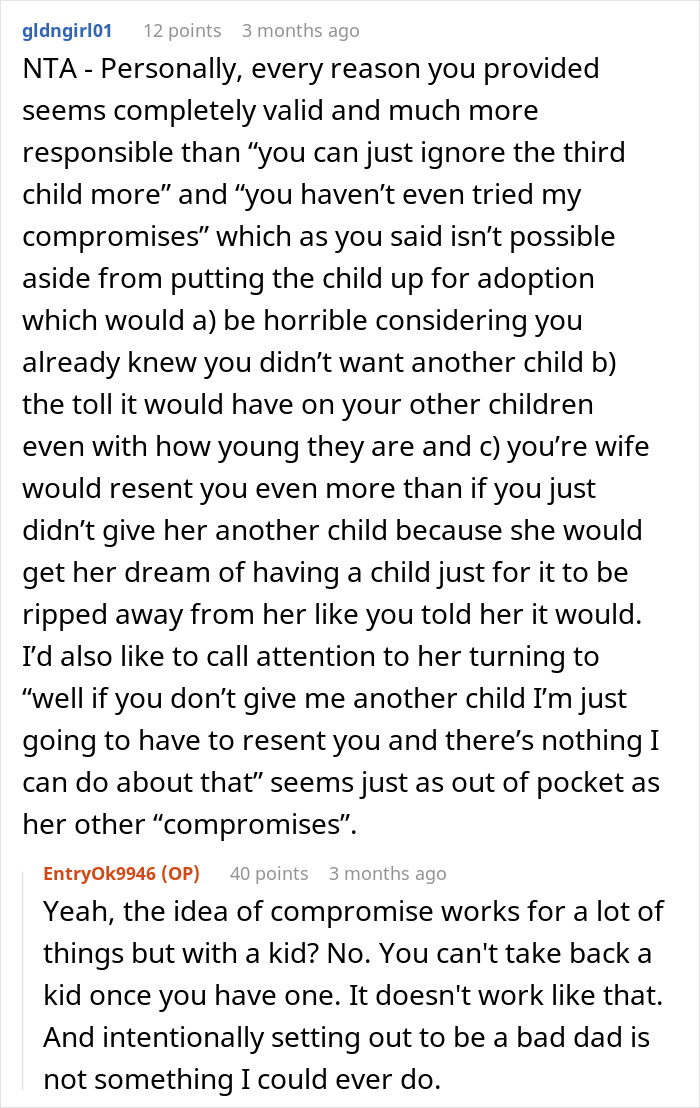 Reddit discussion about wife obsessed with having more kids and the choice between marriage or a third child dilemma. Reddit discussion about wife obsessed with having more kids and the choice between marriage or a third child dilemma.