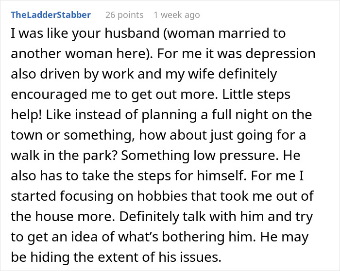 Comment discussing a man’s slow change in behavior and its impact on the marriage dynamic and relationship boredom. Comment discussing a man’s slow change in behavior and its impact on the marriage dynamic and relationship boredom.