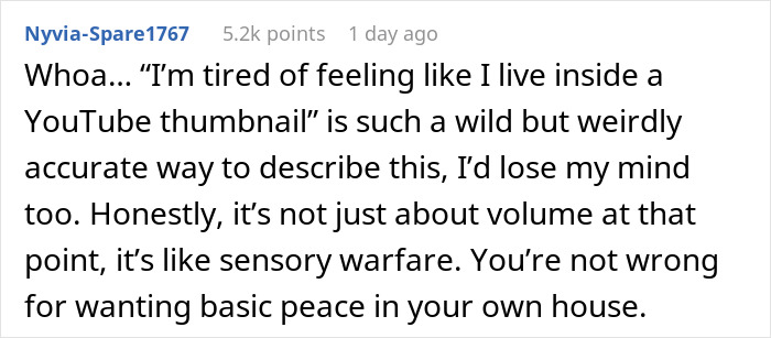 ALT text: Online comment expressing frustration over loud and obnoxious MrBeast videos causing tension in a woman’s marriage. ALT text: Online comment expressing frustration over loud and obnoxious MrBeast videos causing tension in a woman’s marriage.