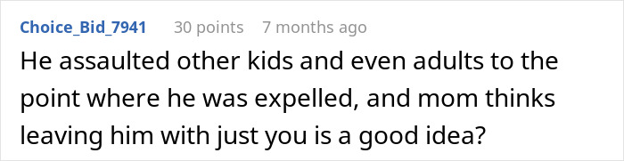 Comment discussing concerns about a babysitter refusing to watch one specific child, related to discrimination claims.