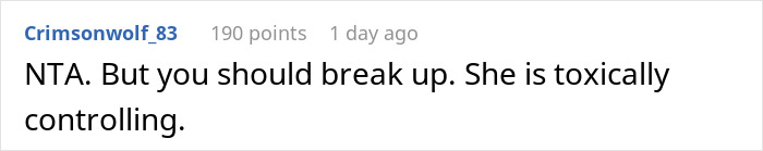 Man accused of supporting transphobia in online comment discussing toxic relationship and control issues.