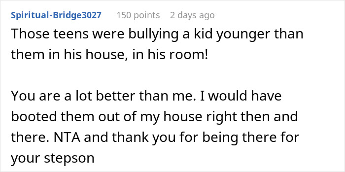Comment on enforcing basic boundaries during a daughter's sleepover, supporting parental control and respect for stepson. Comment on enforcing basic boundaries during a daughter's sleepover, supporting parental control and respect for stepson.