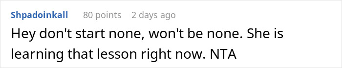 Comment text on a social platform showing a woman clapping back at cousin insulting her wedding, asserting she is still married.