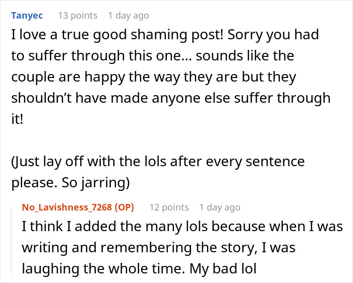 Reddit comments discussing a chaotic wedding experience described as sounds like a wedding on The Sims.