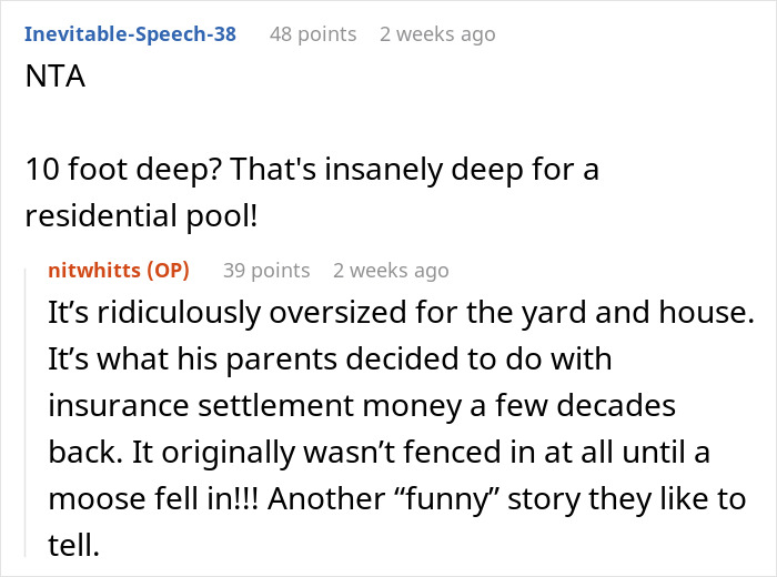 Reddit thread discussing man ignoring partner&rsquo;s request to put a safety fence around an oversized residential pool.