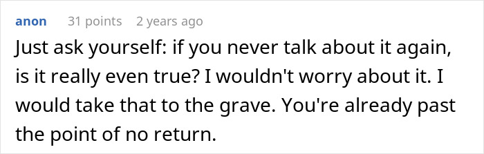 Screenshot of a forum comment discussing beliefs about truth and the irreversible nature of certain situations. Screenshot of a forum comment discussing beliefs about truth and the irreversible nature of certain situations.