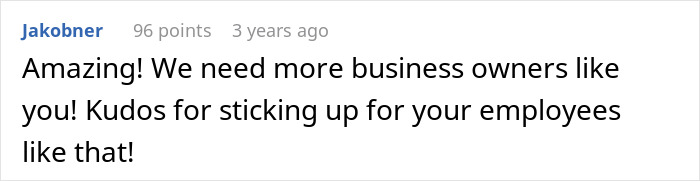 User comment praising business owners for supporting employees in a discussion about insurance company denies employee claim cases. User comment praising business owners for supporting employees in a discussion about insurance company denies employee claim cases.