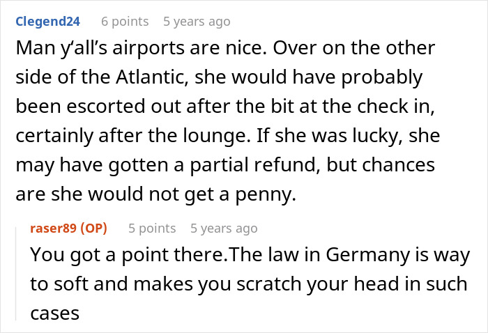 Screenshot of a forum discussion about an entitled mother insisting on paying for an upgrade at the airport.