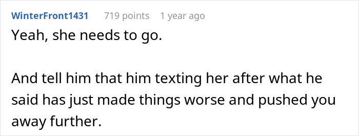 Screenshot of an online comment discussing a woman finding out her fianc&eacute; has a crush on her best friend.