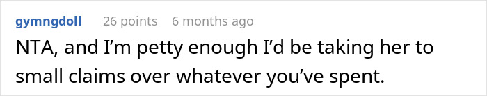 Screenshot of an online comment about a maid of honor demanding thousands back after being excluded due to pregnancy weight. Screenshot of an online comment about a maid of honor demanding thousands back after being excluded due to pregnancy weight.