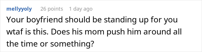 Comment about woman being called a downgrade by boyfriend&rsquo;s mom, highlighting shock and comparison to his classy ex.