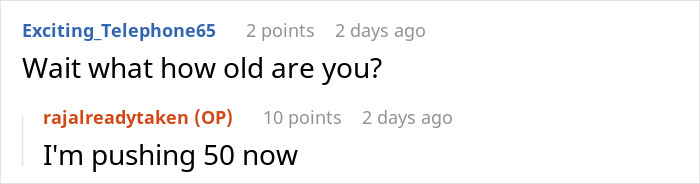 Screenshot of a Reddit conversation about age, related to non-profit employee hours dispute discussion.