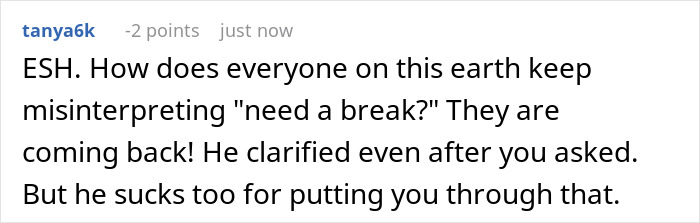 Comment text about man disappearing and partner adopting a dog despite his allergies, showing frustration and conflict.