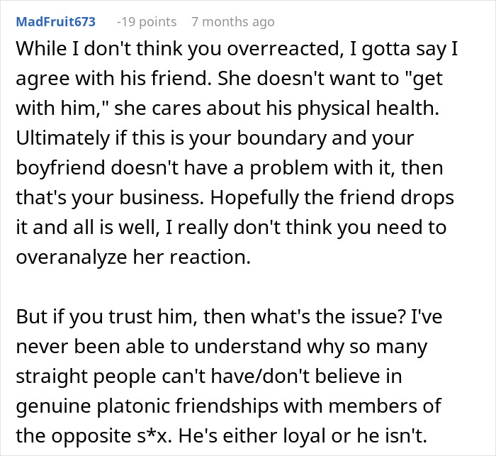 Forum comment discussing a woman upset about her friend&rsquo;s girlfriend not allowing them to sleep in the same bed.