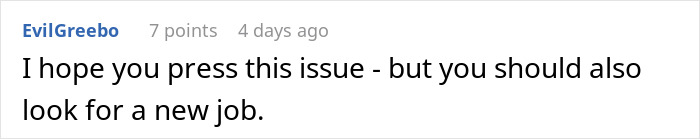 Screenshot of a forum comment advising a pregnant woman to press the issue and look for a new job regarding maternity leave eligibility.