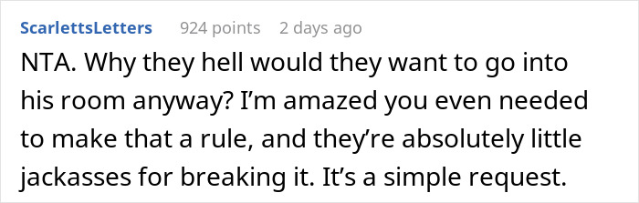 Screenshot of an online forum comment discussing enforcing basic boundaries on a daughter's sleepover rules. Screenshot of an online forum comment discussing enforcing basic boundaries on a daughter's sleepover rules.