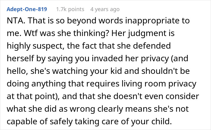 Comment from user expressing outrage at mother-in-law caught trying to breastfeed baby she was watching, highlighting concerns about child safety.