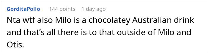 Screenshot of an online comment discussing the friend who claims cat name for a newborn in a casual conversation. Screenshot of an online comment discussing the friend who claims cat name for a newborn in a casual conversation.