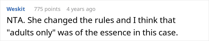 Screenshot of an online discussion about vacation without kids babysitting, focusing on adults-only rules and opinions. Screenshot of an online discussion about vacation without kids babysitting, focusing on adults-only rules and opinions.