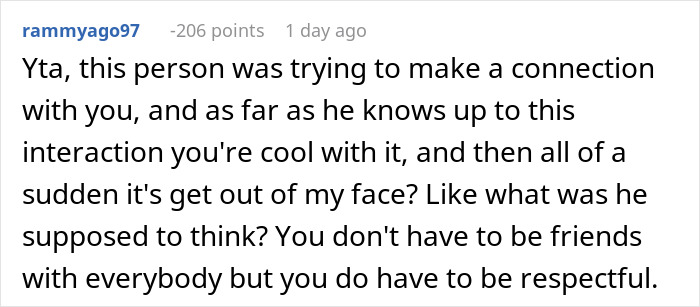 Screenshot of a Reddit comment discussing a woman telling a gym guy she is not there to make friends.