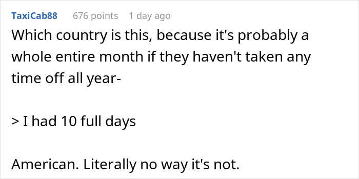 Screenshot of online discussion about employee using all PTO days before deadline and project crash consequences.