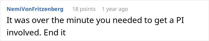 Comment text on a white background expressing frustration about needing a PI involved in a personal matter.