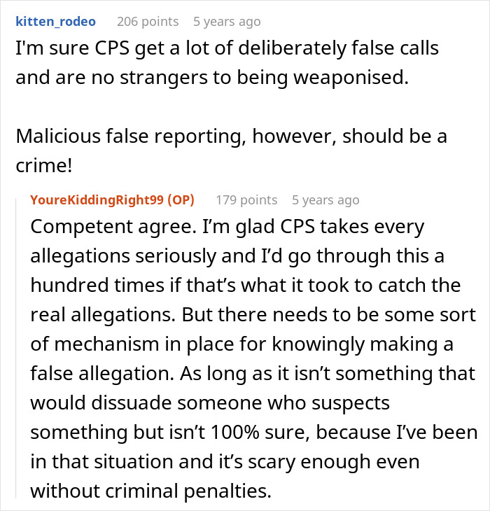 Reddit discussion about false reports and the impact of child protective services called due to malicious allegations. Reddit discussion about false reports and the impact of child protective services called due to malicious allegations.