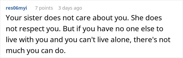 Comment discussing lack of respect from sister after her friends drank irreplaceable champagne, expressing unforgiveness.