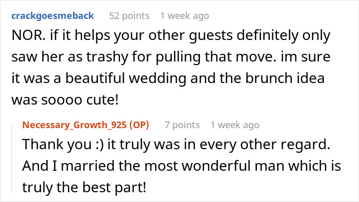 Comments on a wedding post describing how a rude aunt ruined a bride&rsquo;s elegant wedding with fast-food wrappers and grease.