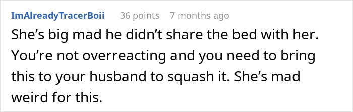 Comment discussing a woman upset over her friend's girlfriend not letting them sleep in the same bed, expressing frustration.