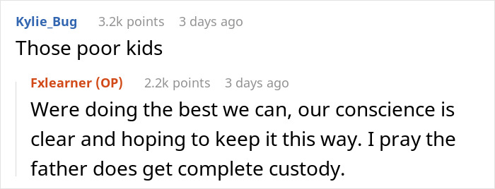 Screenshot of an online discussion about poor parenting and potential custody loss after cousin babysits children.
