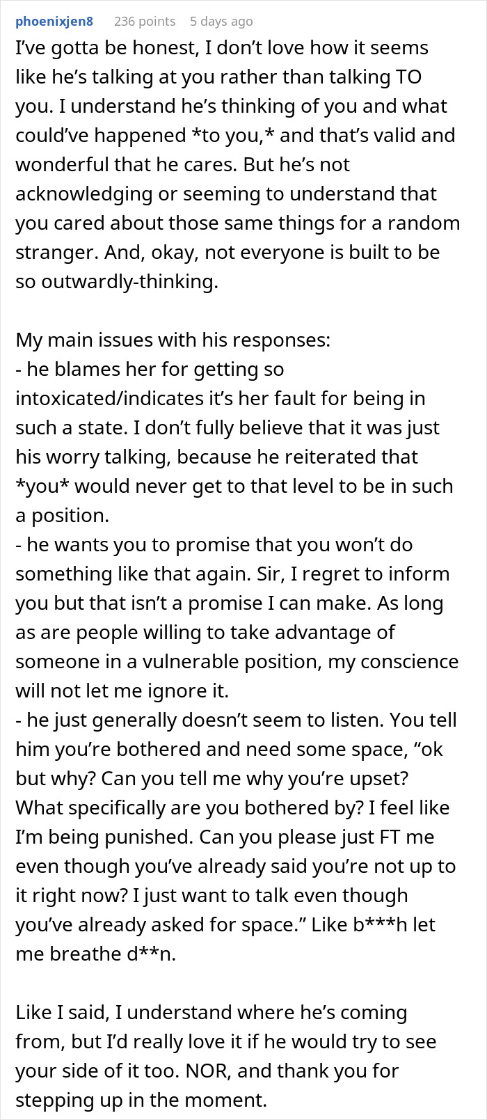 Text conversation discussing a guy losing it after his girlfriend confronts men trying to kidnap a drunk girl. Text conversation discussing a guy losing it after his girlfriend confronts men trying to kidnap a drunk girl.