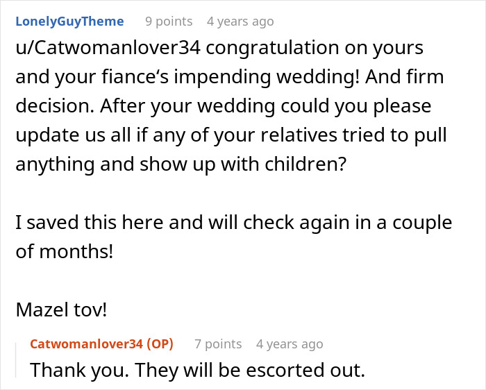 Reddit conversation about bride replacing kids with pets at her wedding and parents' strong reactions to the decision.
