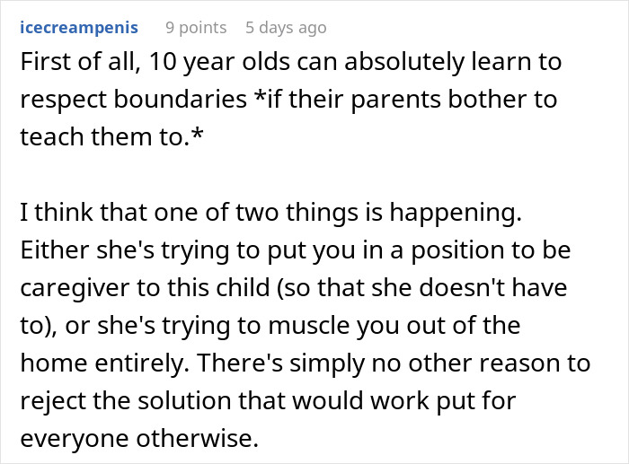Text discussion about a 22-year-old confronting dad regarding girlfriend trying to make her live with a 10-year-old child.